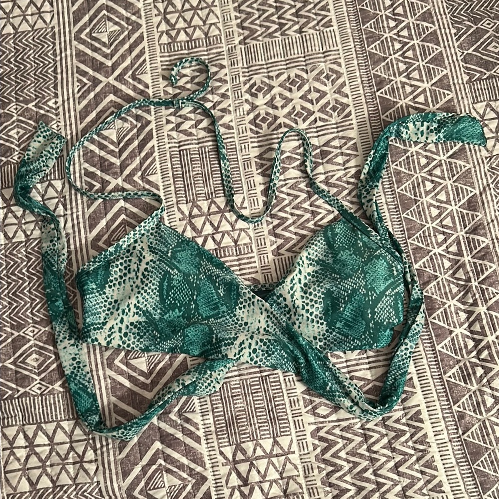 Aerie Blue and Green Snake Print Bikini Top